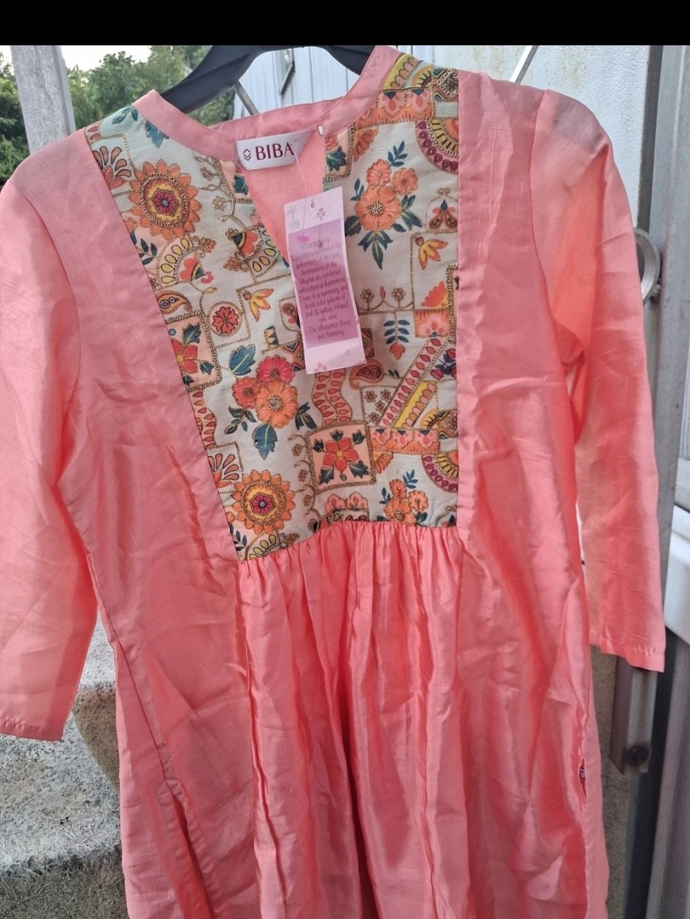 BIBA Coral Pink Floral Yoke Long Sleeve Tunic Size 36 .....4/6. Small